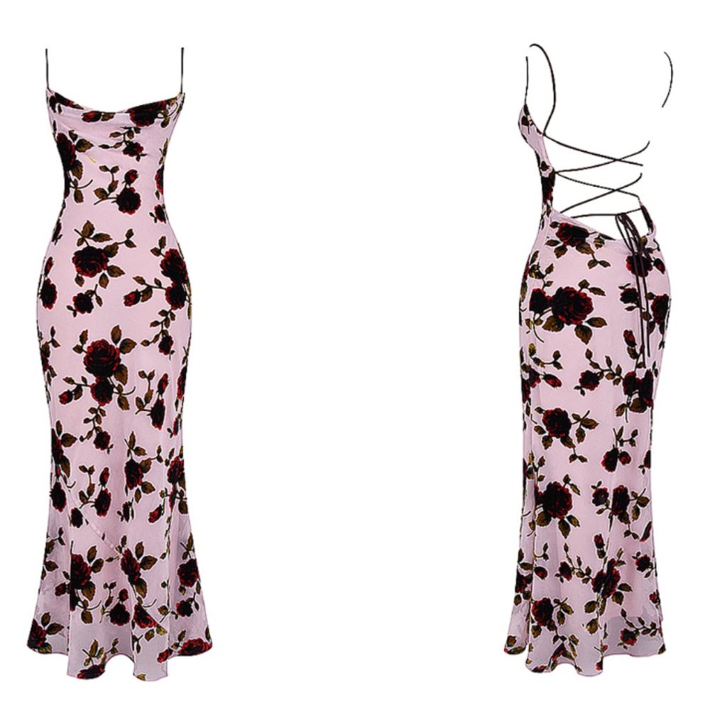 HOUSE OF CB 'Serena' Pink Devore Maxi Dress NWOT - Picture 6 of 12